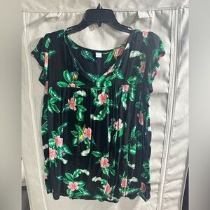 Old Navy Black Floral Ruffle Tassel Short Sleeve Blouse Size Large‎